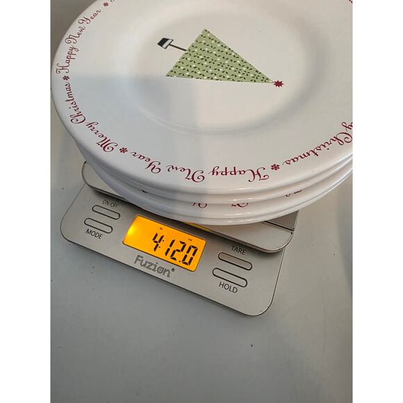 WORLD MARKET Christmas Tree Red Border 8.5" Salad Dessert Plates Set of 4 - Picture 8 of 8